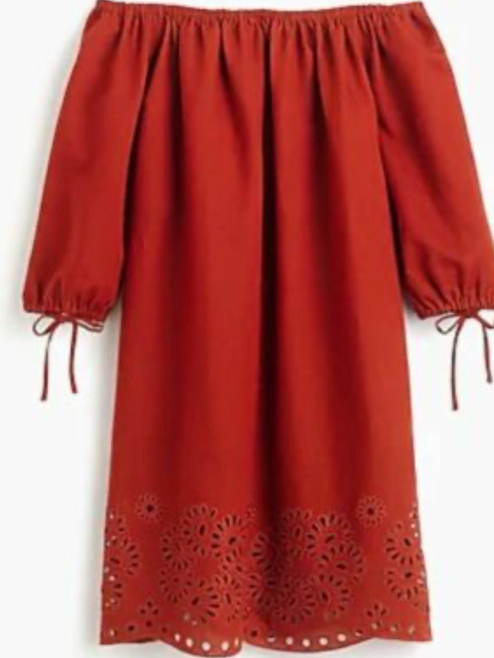 J. Crew Rust Orange Eyelet-Hem Linen Peasant Dress